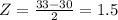 Z = \frac{33-30}{2} = 1.5
