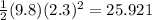 \frac{1}{2}  (9.8)(2.3)^2 = 25.921