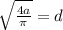 \sqrt{ \frac{4a}{\pi} }  = d