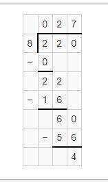 29. A number divided by 8 gives answer 27, remainder 4. Find the number.