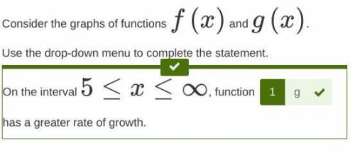 Consider the graphs of functions f(x) and g(x). Use the drop-down menu to complete the statement. On