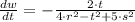 \frac{dw}{dt} = -\frac{2\cdot t}{4\cdot r^{2}-t^{2}+5\cdot s^{2}}