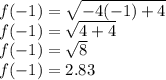 f(-1)=\sqrt{-4(-1)+4}\\f(-1)= \sqrt{4+4} \\f(-1)=\sqrt{8} \\f(-1)= 2.83