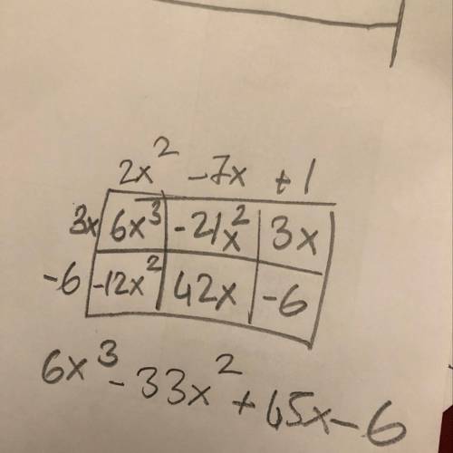 What is the product?  6 of (3x-6)(2x2-7x+1) o -12x2 +42x-6 o 6x² – 21x² + 3x o 6x2 - 33x2 +45x- 6 o 