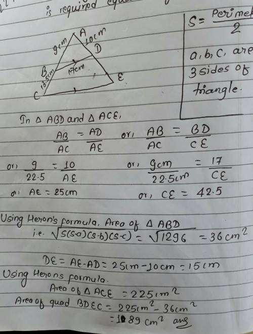 A:   calculate the length of ce b:  calculate the length of de c:  the area of a triangle abd is 36c
