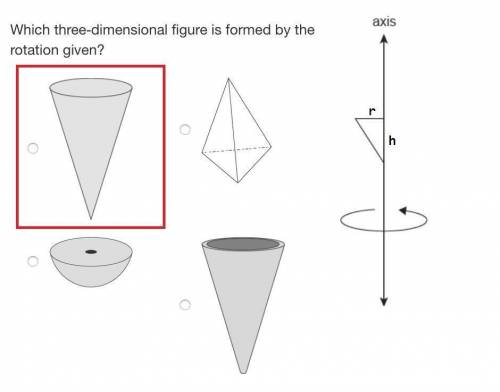 Which three-dimensional figure is formed by the rotation given?