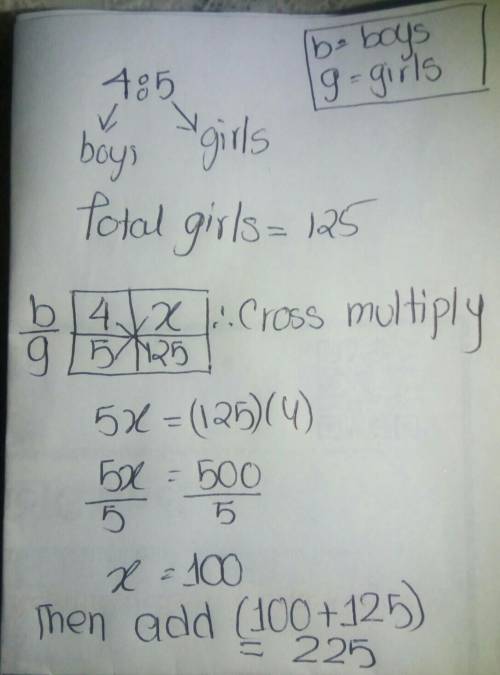 The ratio of boys to girls is 4: 5. if there are 125 girls, what is the total number of students.