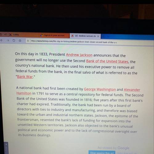 How did president jackson restrict the power of the second bank of the united states prior to the en