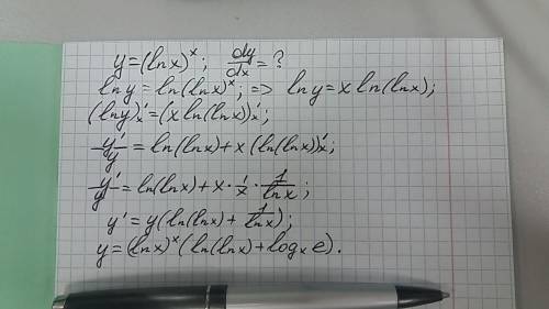 Use logarithmic differentiation to find dy/dx  y=(lnx)^x