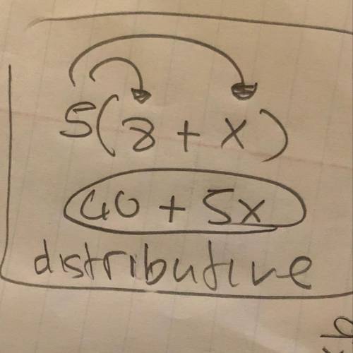 Use the distributive property to remove the parentheses. 5(8+x)