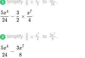 Simplify (5/8×4/3)+ (-3/2×7/4)