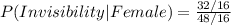 P(Invisibility | Female) = \frac{32/16}{48/16}