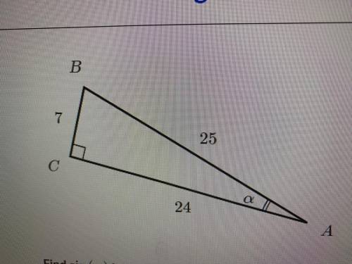 Find \sin(\alpha)sin(α)sine, left parenthesis, alpha, right parenthesis in the triangle. Choose 1  C