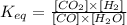 K_{eq}=\frac{[CO_2]\times [H_2]}{[CO]\times [H_2O]}