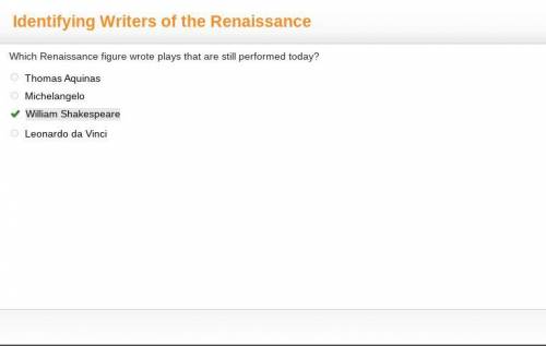 Which Renaissance figure wrote plays that are still performed today?

Thomas Aquinas
Michelangelo
Wi
