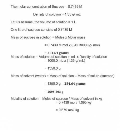 Calculate the normal freezing point of a 0.7439 mol aqueous solution of c12h22o11 that has a density