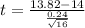t = \frac{13.82 - 14}{\frac{0.24}{\sqrt{16}}}