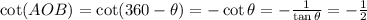 \cot(AOB) = \cot(360 - \theta) = -\cot \theta = -\frac{1}{\tan \theta} = -\frac{1}{2}