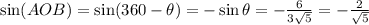 \sin(AOB) = \sin(360 -\theta) = -\sin \theta = -\frac{6}{3\sqrt{5} } = -\frac{2}{\sqrt{5} }
