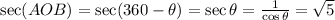\sec(AOB) =\sec (360 - \theta) = \sec \theta = \frac{1}{\cos \theta} = \sqrt{5}