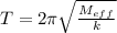 T=2\pi \sqrt{{\frac{M_{eff}}{k}}