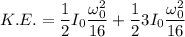 $K.E. = \frac{1}{2}I_0\frac{\omega_0^2}{16}+ \frac{1}{2}3I_0\frac{\omega_0^2}{16}$