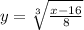 y = \sqrt[3]{\frac{x-16}{8}}