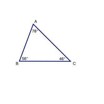 Order the lengths of the sides of triangle ABC from greatest to least Angle A = 78° angle B = 56° an