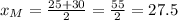 x_M = \frac{25+30}{2} = \frac{55}{2} = 27.5