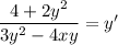 \dfrac{4+2y^2}{3y^2-4xy}=y'