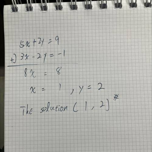 5x + 2y=9

3x – 2y= -1
Equation 1
Equation 2
2x
= 10
x= 5
The solution is (5, -8).
IDIT
DISCUSSION D