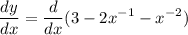\displaystyle  \frac{dy}{dx} =  \frac{d}{dx}  (3 -  2 {x}^{ - 1}  -   { {x}^{  - 2} } )