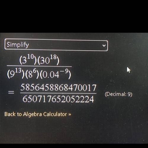 Please help me fast its rsm: calculate: (3^10 * 30^18) / 9^13 * 8^6 * 0.04^-9