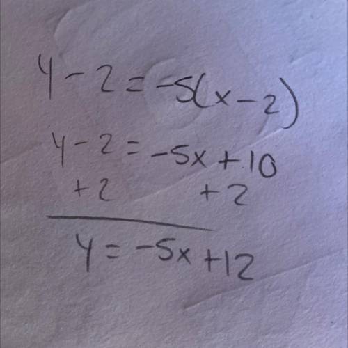 Which equation represents a linear function?

y – 2 = –5(x – 2)
x + 7 = –4(x + 8)
y – 3 = y(x + 4)
y