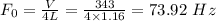 F_0 = \frac{V}{4L} = \frac{343}{4 \times 1.16} = 73.92 \ Hz