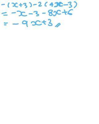 Simplify the following expression: -(x + 3) – 2(4x – 3) A. -9x - 3 B. -9x - 6 C. -9x + 9