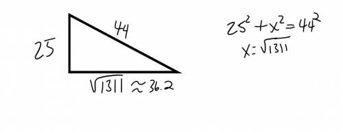 a right triangle has a leg length of 25 and a hypotenuse of length 44 yards what is the length of th