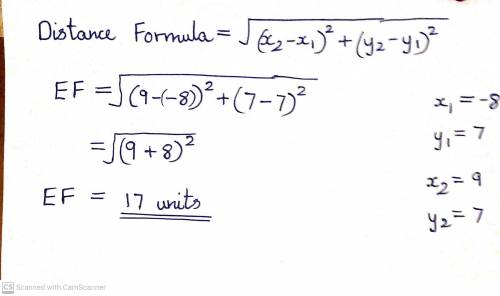Point E is located at (-8,7). Point F is located at (9,7). What is the distance, in units, between p