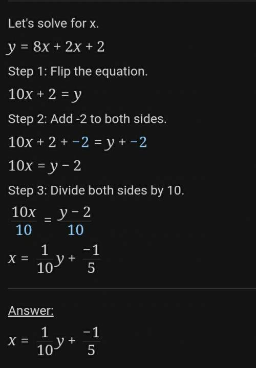 Y=10x+2
y=8x+2x+2
How many solutions
