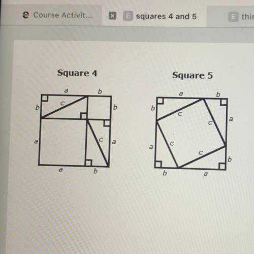 Write an expression for the area of square 5 by combining the areas of the four triangles and the on