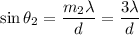 $\sin \theta_2 = \frac{m_2 \lambda}{d}=\frac{3 \lambda}{d}$