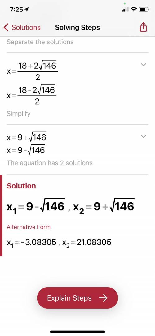 Solve for x by completing square x^2-18x=65