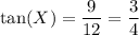 \displaystyle  \tan( X)  =  \frac{9}{12}  =  \frac{3}{4}