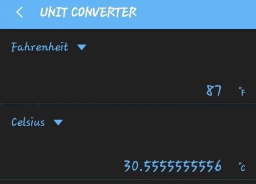 The formula to convert Celsius to Fahrenheit is F=9/5 C +32. Convert 87°F to Celsius.

Round to the