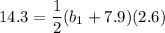 14.3=\dfrac{1}{2}(b_1+7.9)(2.6)