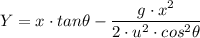 Y = x \cdot tan \theta -\dfrac{g \cdot x^2}{2 \cdot u^2 \cdot cos^2 \theta}