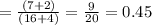 = \frac{(7+2)}{(16+4)} =  \frac{9}{20} = 0.45