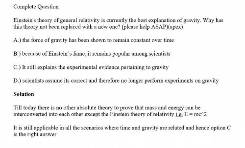 Einstein's theory of general relativity is currently the best explanation of gravity.Why has this th