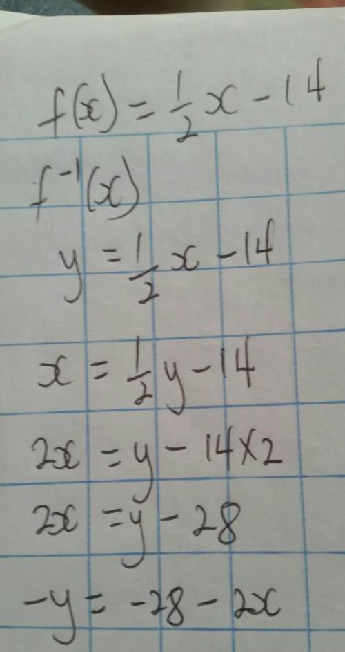 If f(x) = 1/2 * x - 14 , then f ^ - 1 * (x) =