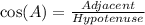 \cos(A) = \frac{Adjacent}{Hypotenuse}